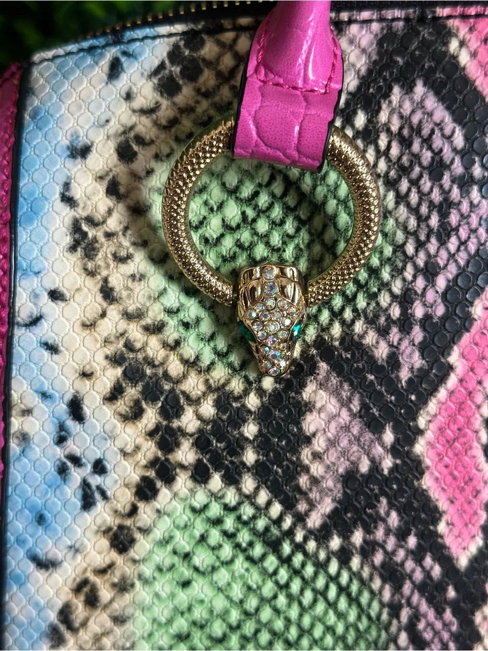 Aldo Multicolor Snake-Print Satchel with Pink Trim